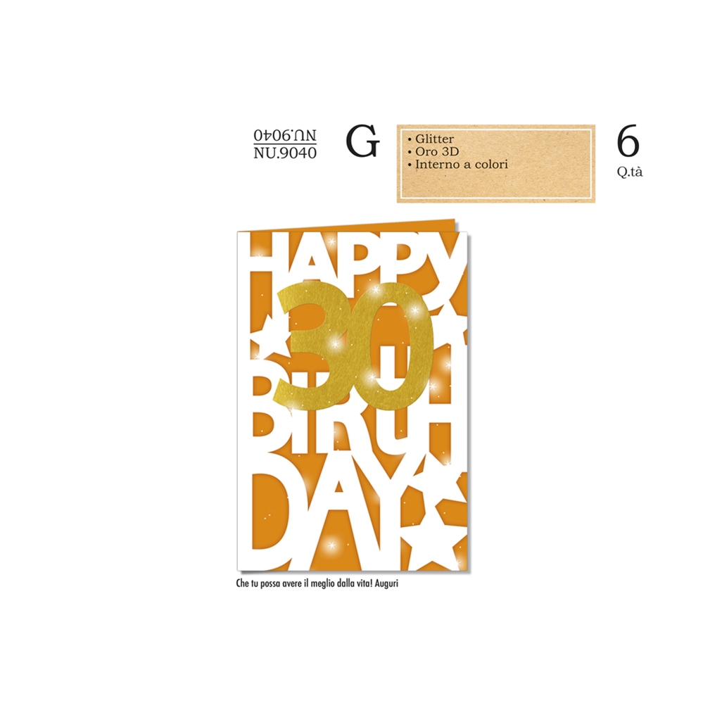 Cromo Biglietti augurali Numero 30 glitter, 6 Pezzi