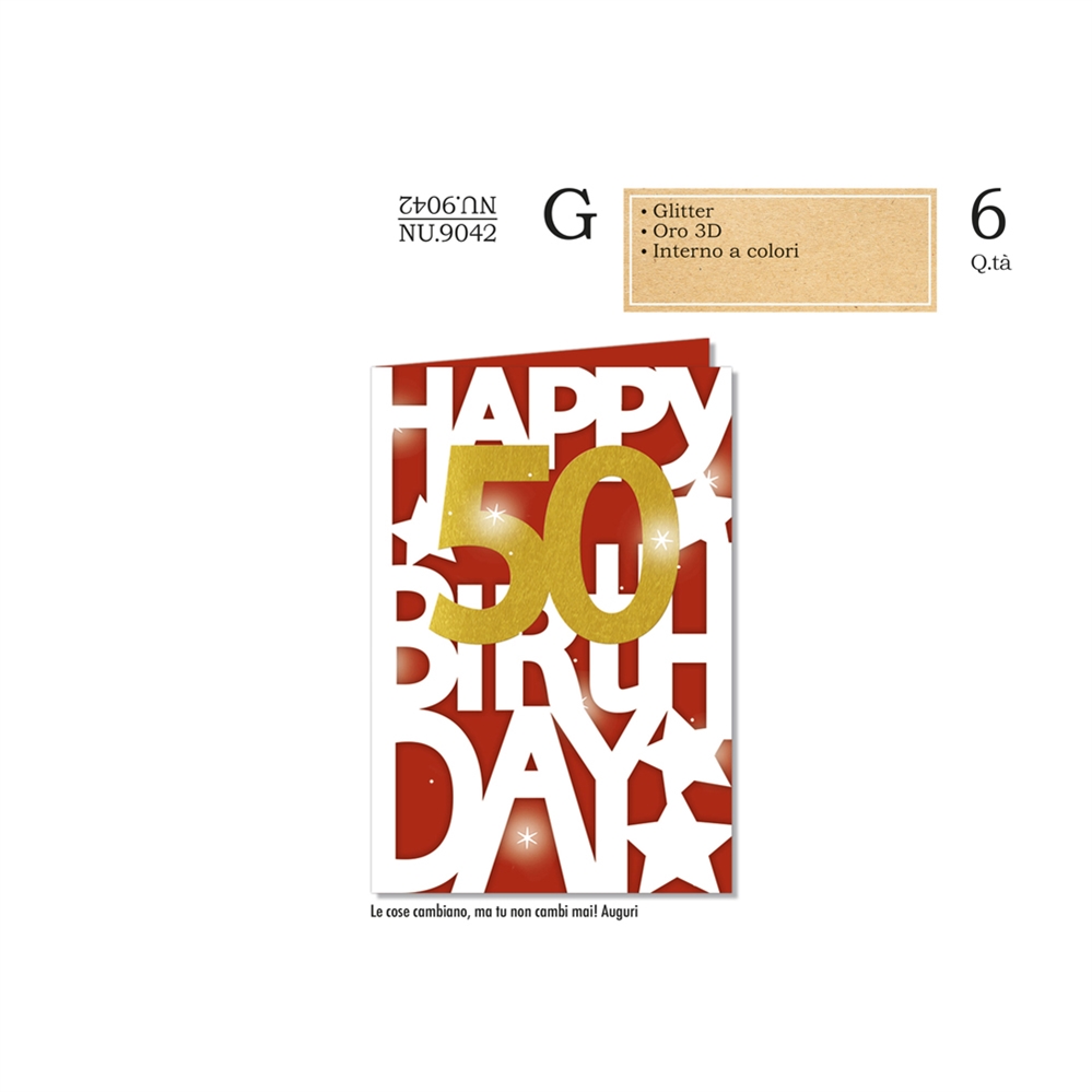 Cromo Biglietti augurali Numero 50 glitter, 12 Pezzi