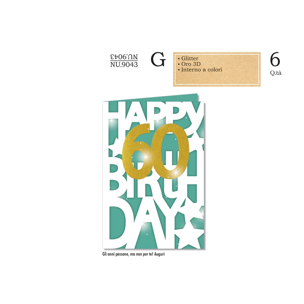 Cromo Biglietti augurali Numero 60 glitter, 6 Pezzi