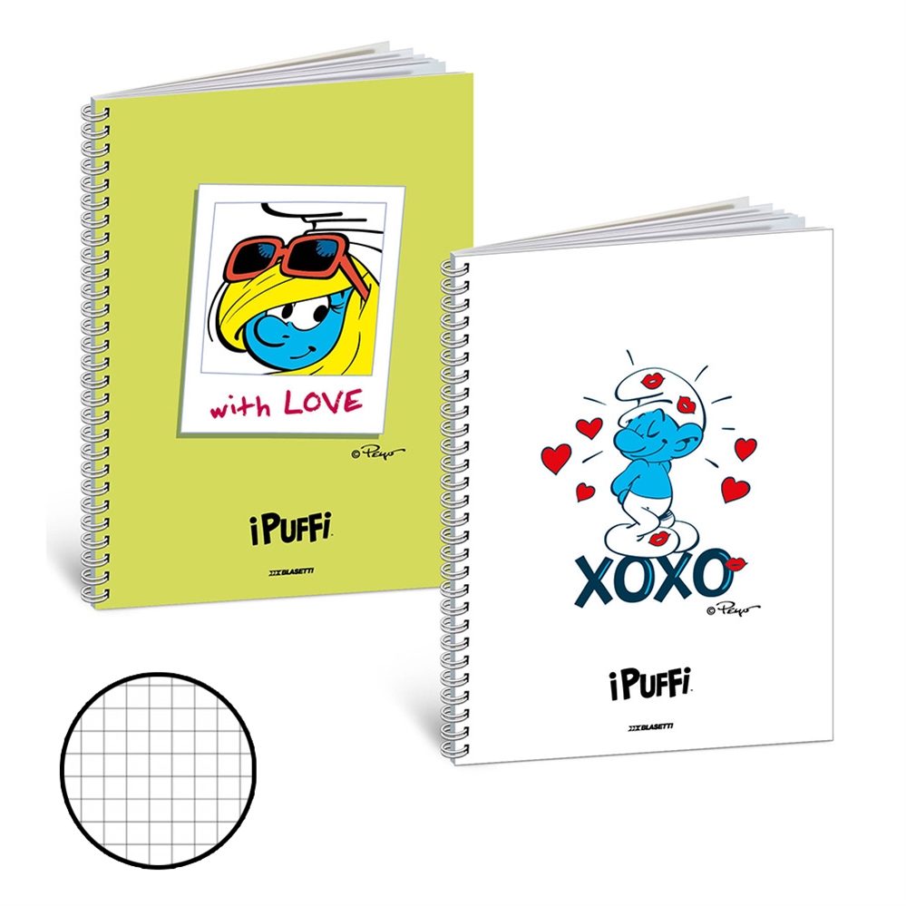 Blasetti Maxi Quaderno con spirale I PUFFI, quadretti 5M
