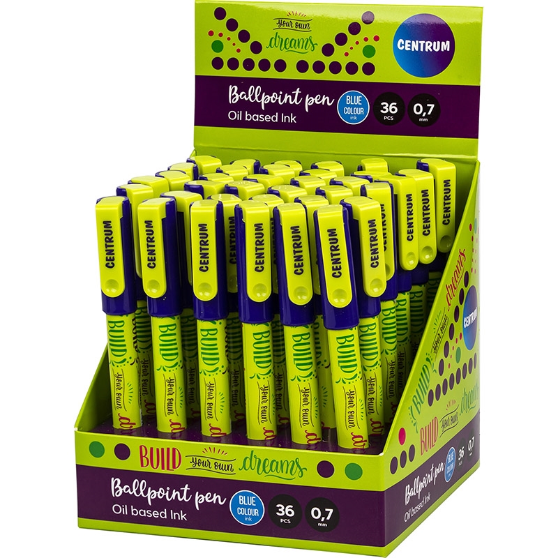 CENTRUM Espositore Penne a sfera automatica Blu 0,7 mm, 36 pezzi