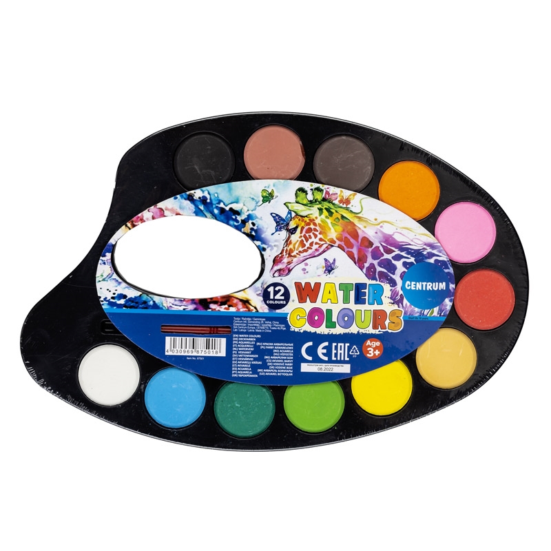 CENTRUM Art Acquerelli 30mm con tavolozza e pennello, 12 colori