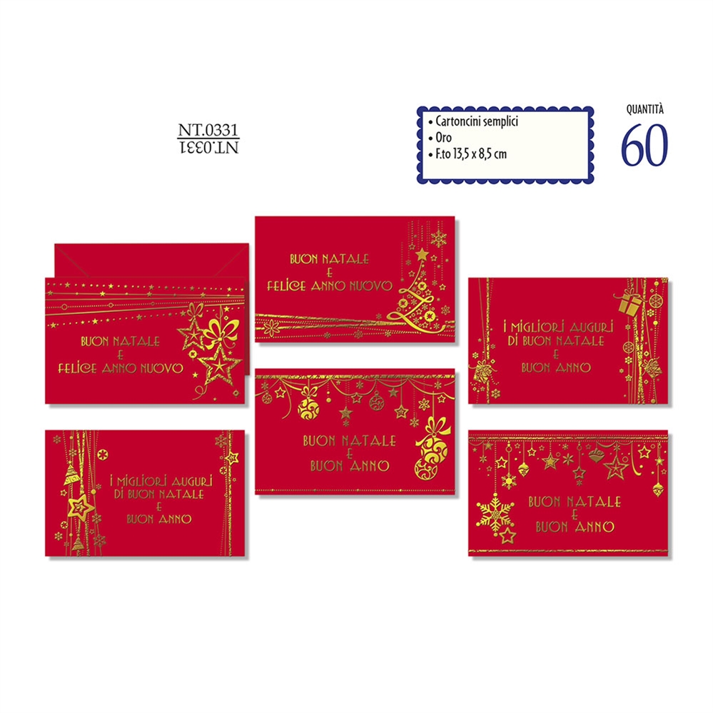 Cromo Cartoncino Auguri Natale semplici, 8,5x13,5 cm, Rosso, 60 pezzi