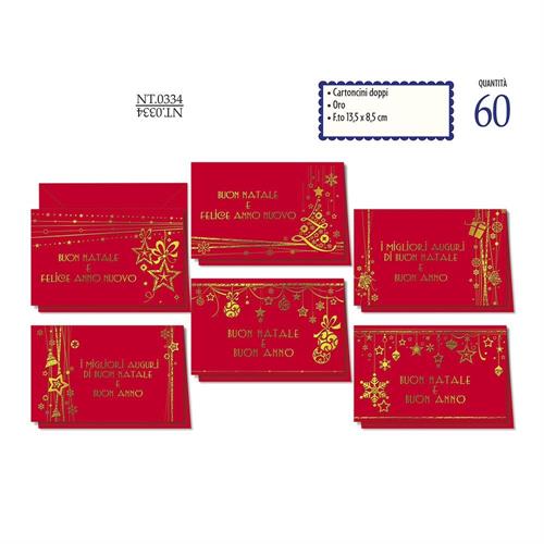 Cromo Cartoncino Auguri Natale doppi, 8,5x13,5 cm, Rosso, 60 pezzi