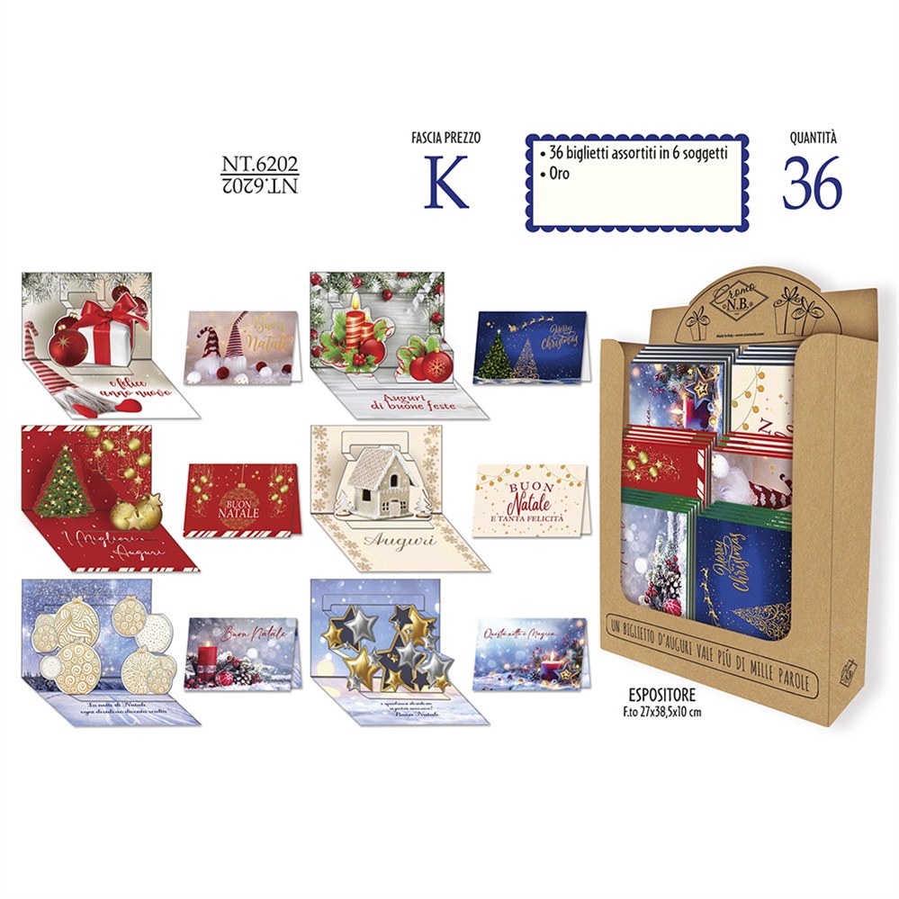 Cromo Espositore da banco Biglietti Natale Pop Up, 36 pezzi