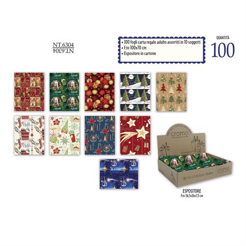 Cromo Espositore Carta regalo Natale adulto fogli assortiti,100 pezzi