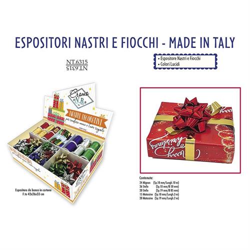 Cromo Espositore da banco Nastri e Fiocchi Lucidi assortiti, 115 pezzi