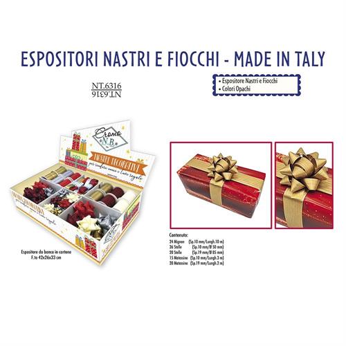 Cromo Espositore da banco Nastri e Fiocchi Opachi assortiti, 115 pezzi