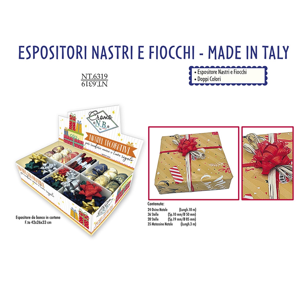 Cromo Espositore da banco Nastri e Fiocchi Doppi colori, 115 pezzi