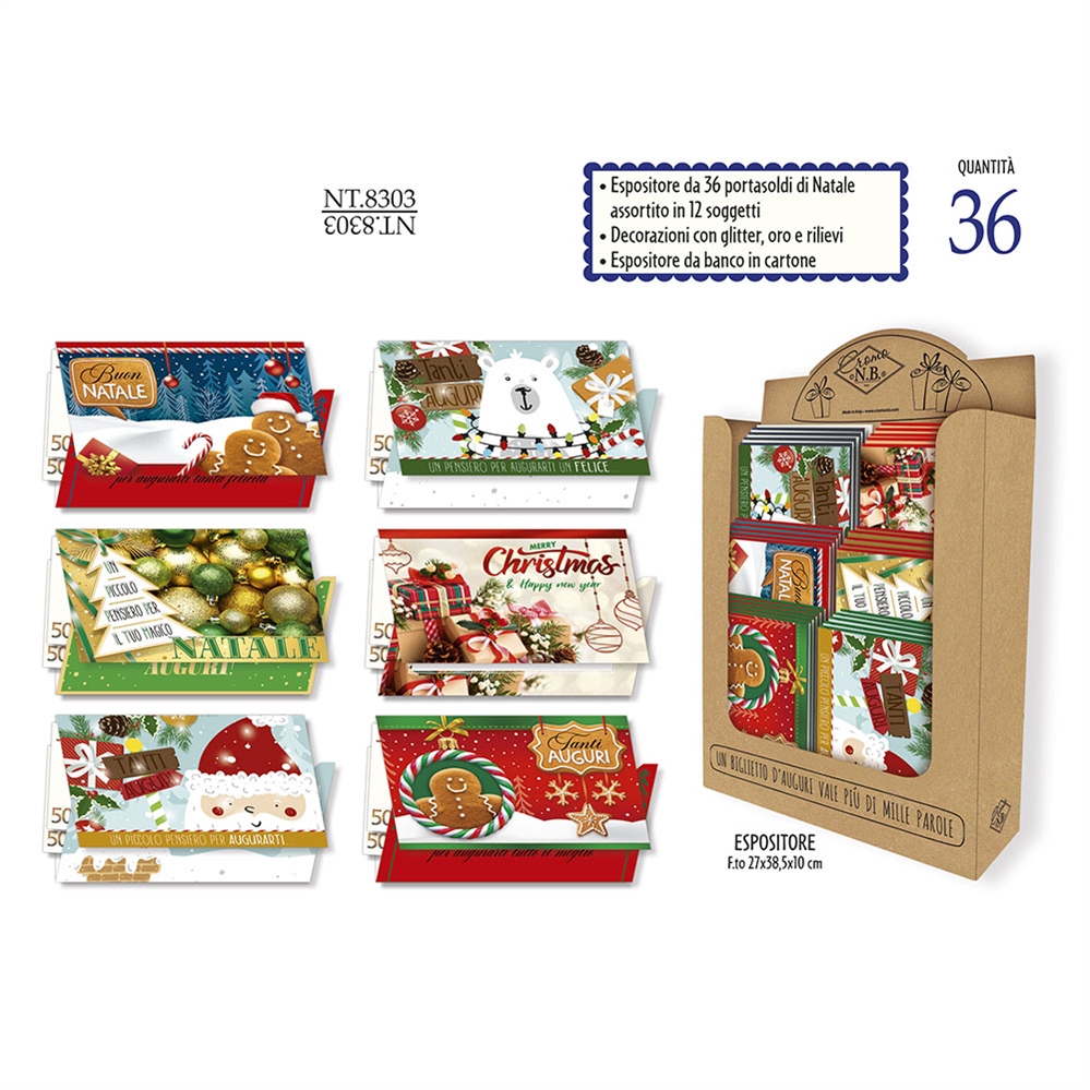 Cromo Espositore da banco Portasoldi di Natale assortiti, 36 pezzi