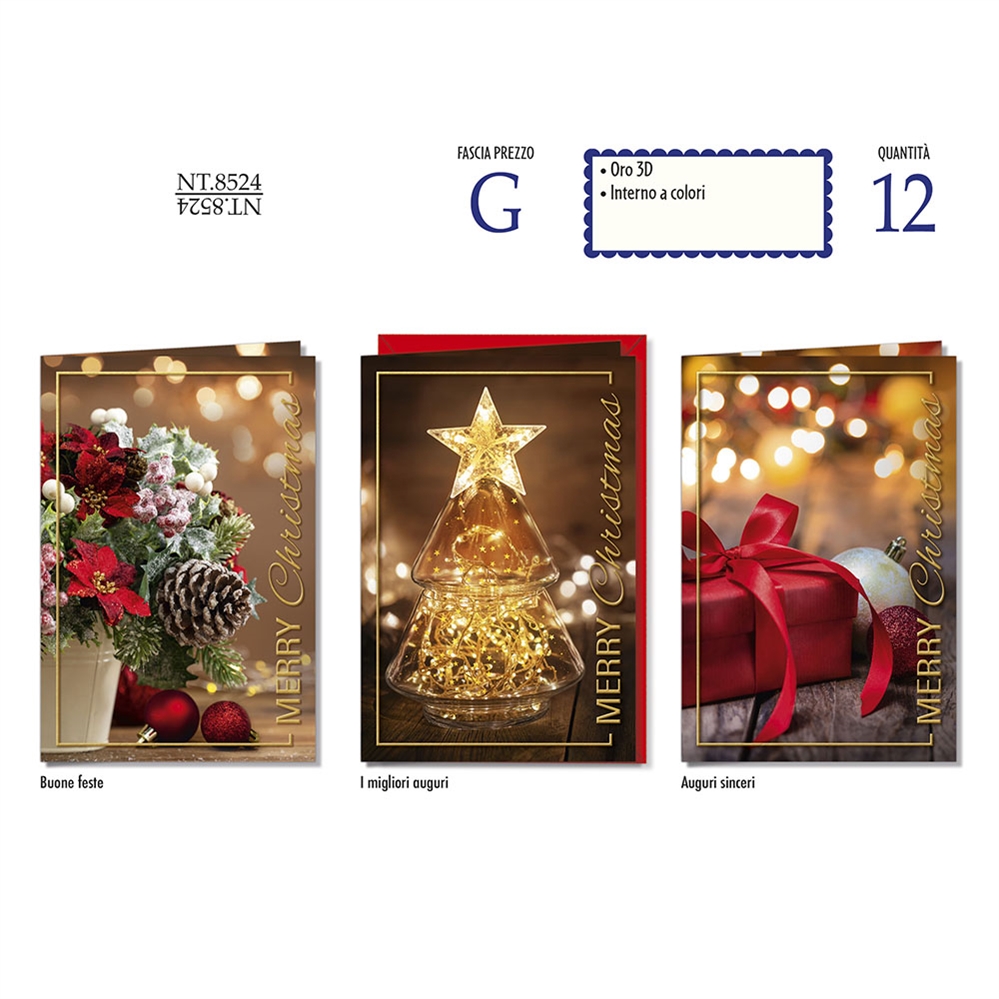Cromo Biglietti Agrifoglio di Natale assortiti, 12 pezzi
