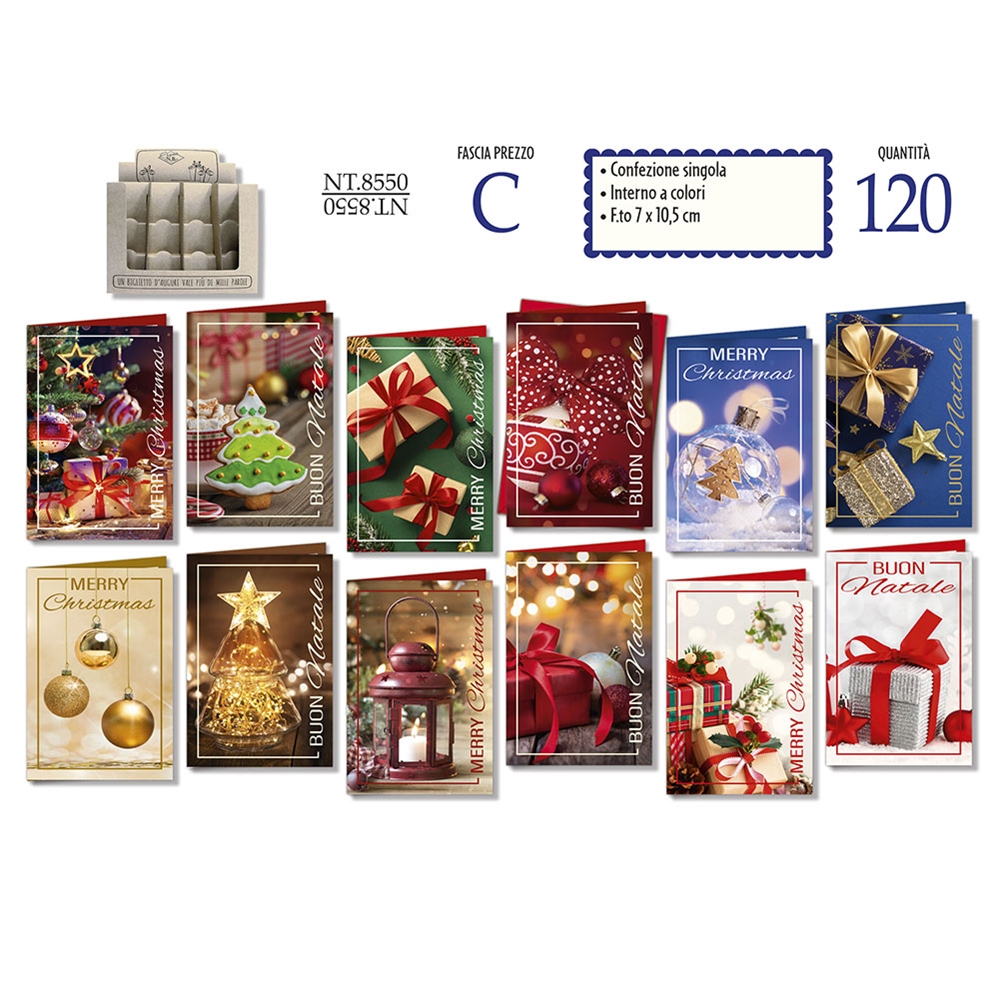 Cromo Espositore da banco Mini biglietti Natale 7x10,5cm, 120 pezzi