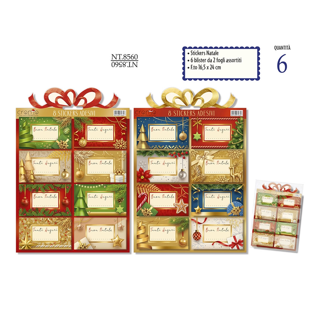Cromo Busta Etichette adesive Natale segnapacco assortite