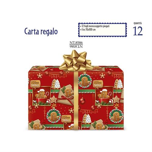 Cromo Carta Natale Gingerbread fogli monosoggetto, 70x100 cm, 12 fogli