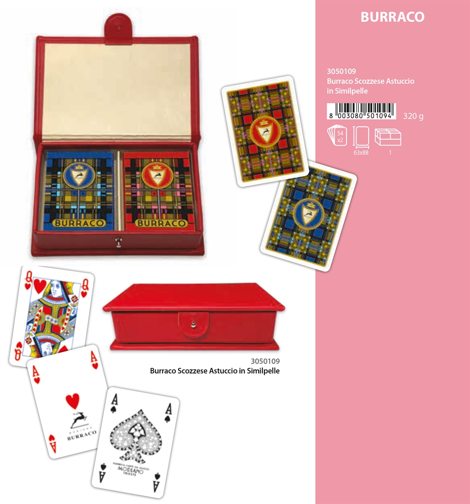 MODIANO Astuccio in similpelle rosso Carte BURRACO Scozzese