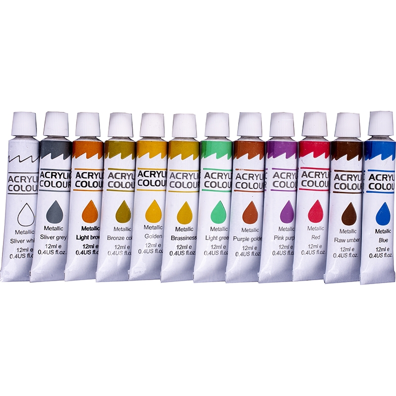 CENTRUM Colori acrilici METALLIZZATI in tubetti 12 colori x 12ml