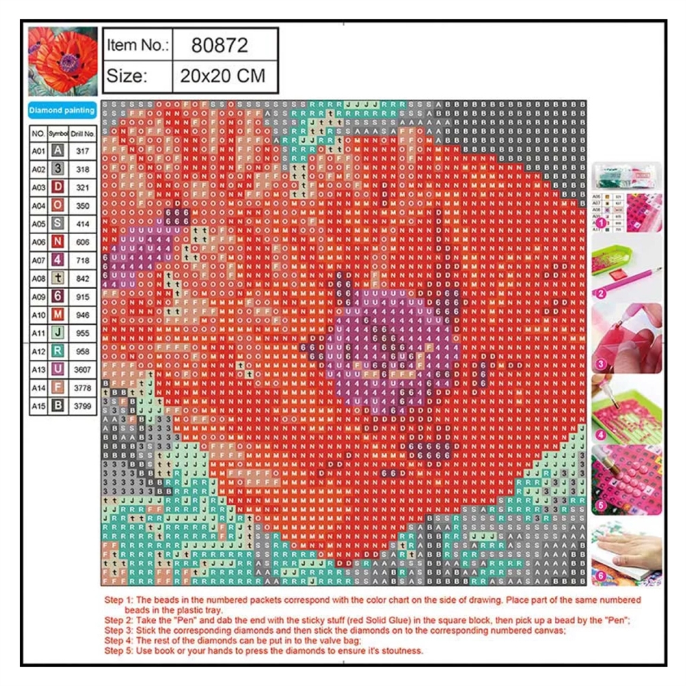 CENTRUM KIT mosaico DIAMOND PAINTING 5D PAPAVERO 20x20cm