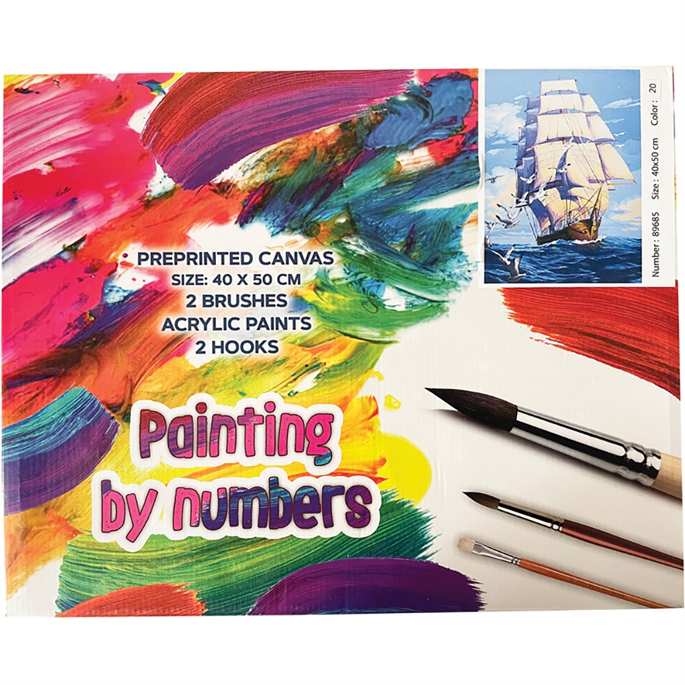 CENTRUM Borsa Set pittura tela con numeri, Barca a vela,40x50cm