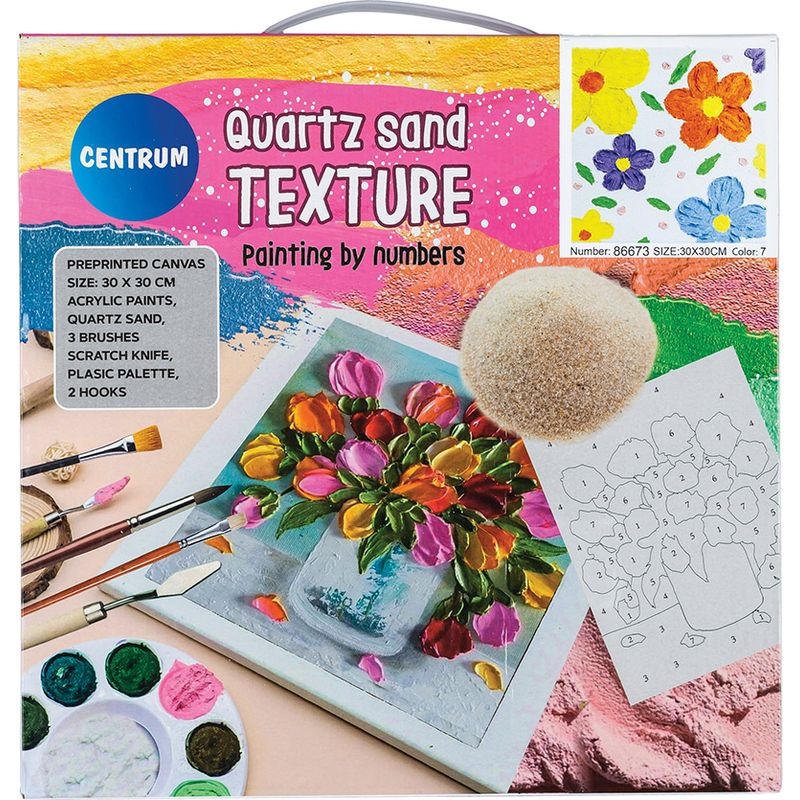 CENTRUM Set pittura tela FIORI con numeri,sabbia di quarzo,30X30cm
