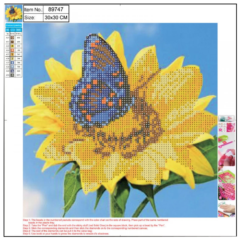 CENTRUM Mosaico Diamanti GIRASOLE su tela 5D con numeri, 30x30cm