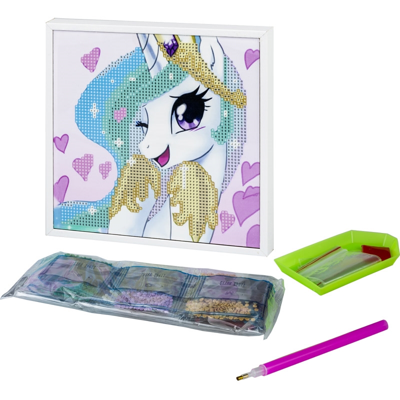 CENTRUM Mosaico Diamanti UNICORNO con cornice legno, 20x20cm