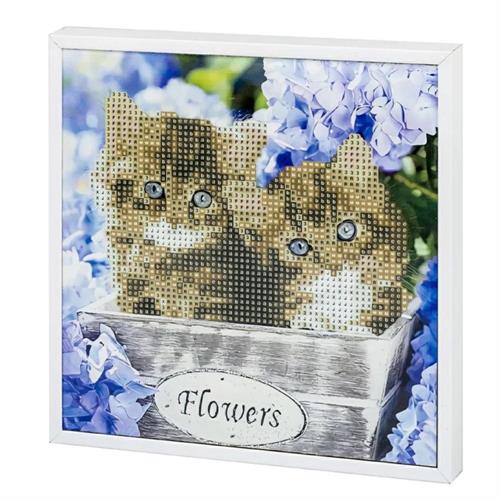 CENTRUM Mosaico Diamanti GATTINI con cornice legno, 20x20cm