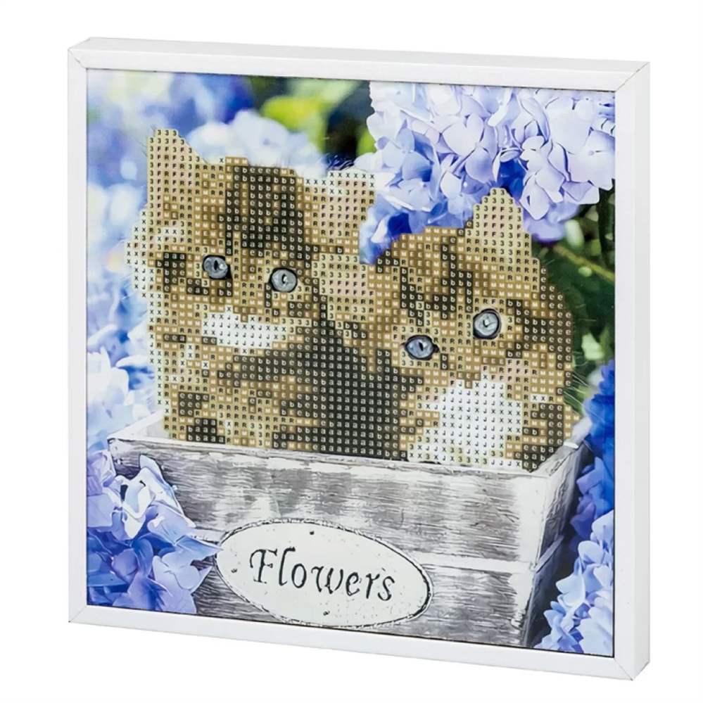 CENTRUM Mosaico Diamanti GATTINI con cornice legno, 20x20cm