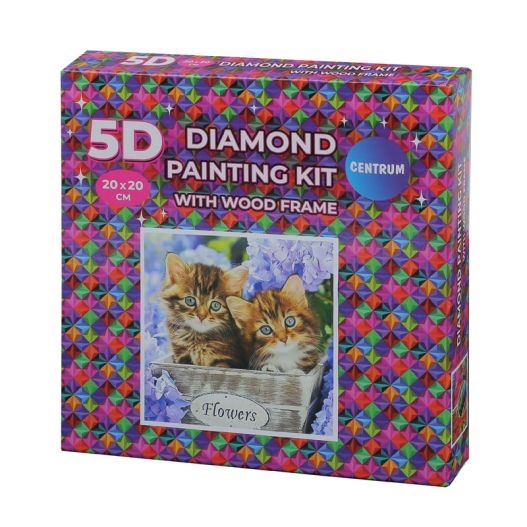 CENTRUM Mosaico Diamanti GATTINI con cornice legno, 20x20cm