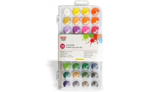WILER Acquerelli 36 colori, pastiglie da 25mm, con pennello