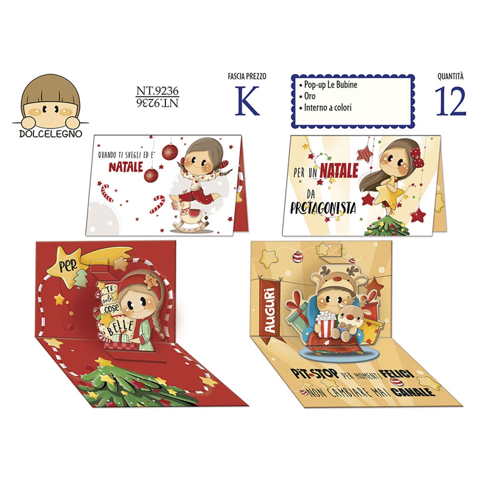 Cromo Biglietti Bubine Pop Up Natale assortiti, 12 pezzi
