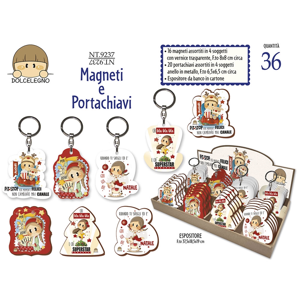 Cromo Espositore da banco Portachiavi e Magneti Bubine Natale, 36 pezzi