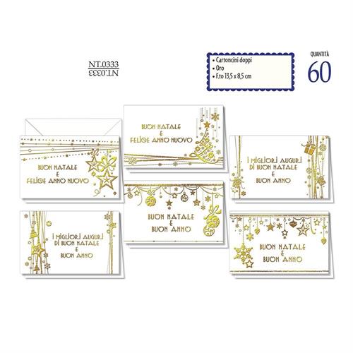 Cromo Cartoncini Auguri Natale doppi, 8,5x13,5cm, Bianco, 60 pz
