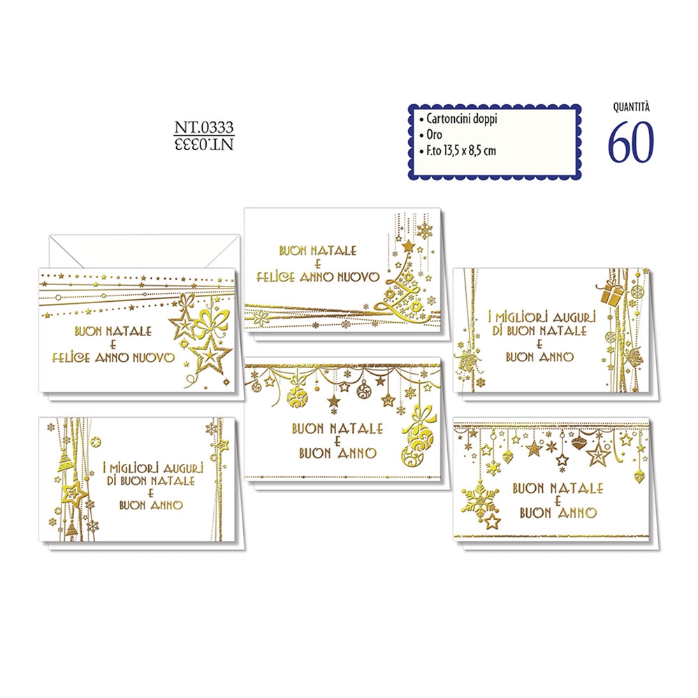 Cromo Cartoncini Auguri Natale doppi, 8,5x13,5cm, Bianco, 60 pz