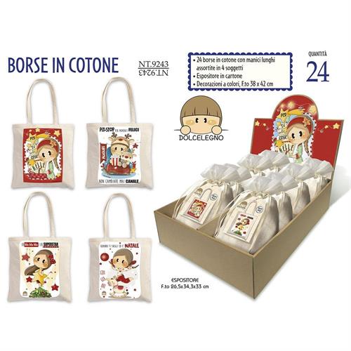 Cromo Espositore Borse in cotone Bubine Natale assortite,24 pezzi