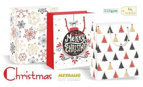 Wiler Shopper regalo Natale in carta 27x33x13 cm, manici in corda