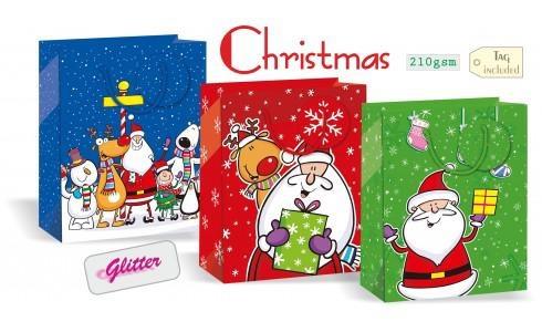 Wiler Shopper regalo Natale in carta 26x32x12 cm, manici in corda