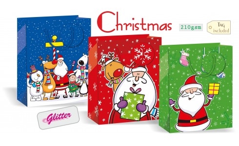 Wiler Shopper regalo Natale in carta 26x32x12 cm, manici in corda