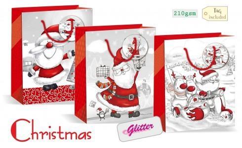 Wiler Shopper regalo Natale in carta 26x32x12 cm, manici in corda