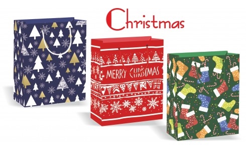 Wiler Shopper regalo Natale in carta 18x23x10 cm, manici in corda