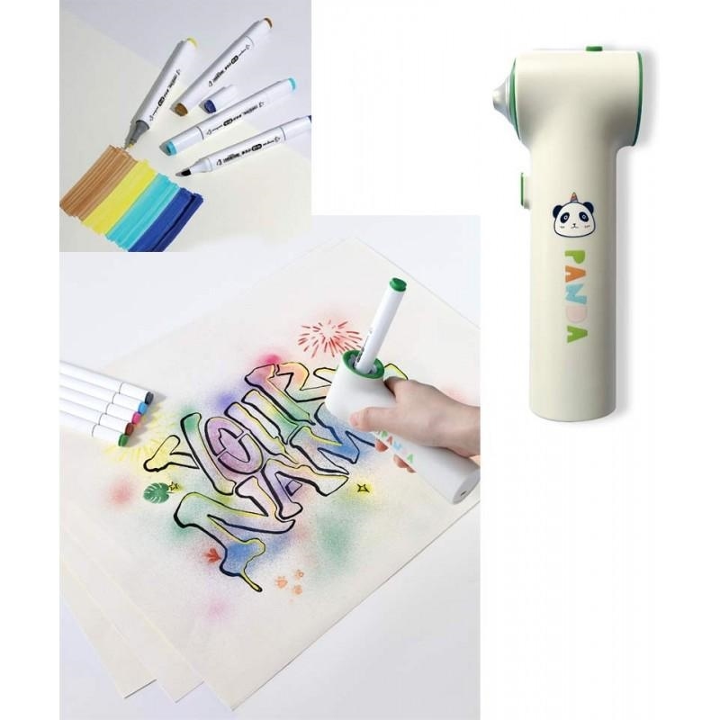 Colorosa Art Aerografo Panda ricaricabile USB, 12 pennarelli + 3 stencil