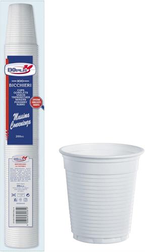 DOPLA Bicchieri in plastica monouso, 200 ml, bianchi, 100 pezzi