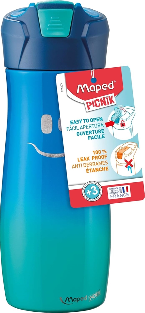 MAPED Picnik Borraccia 580ml, Acciaio Inox, tappo anti-perdite, Blu