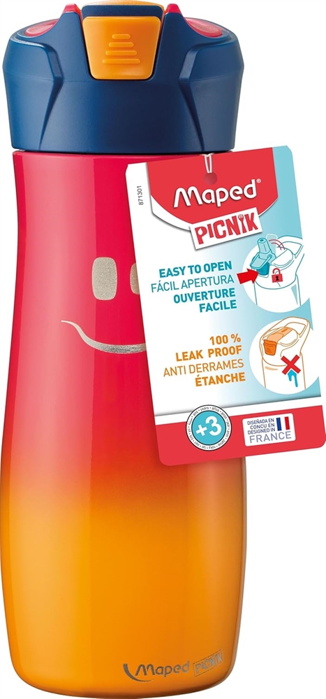 MAPED Picnik Borraccia 580ml, Acciaio Inox, tappo anti-perdite, Rosso