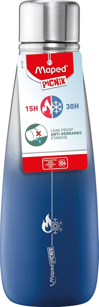 MAPED Picnik Borraccia 500ml, Acciaio Inox, tappo anti-perdite, Grigio