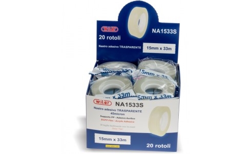 Wiler Nastro adesivo in busta singola 15x33 mt, trasparente