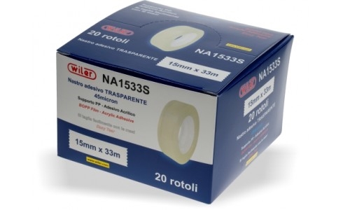 Wiler Nastro adesivo in busta singola 15x33 mt, trasparente
