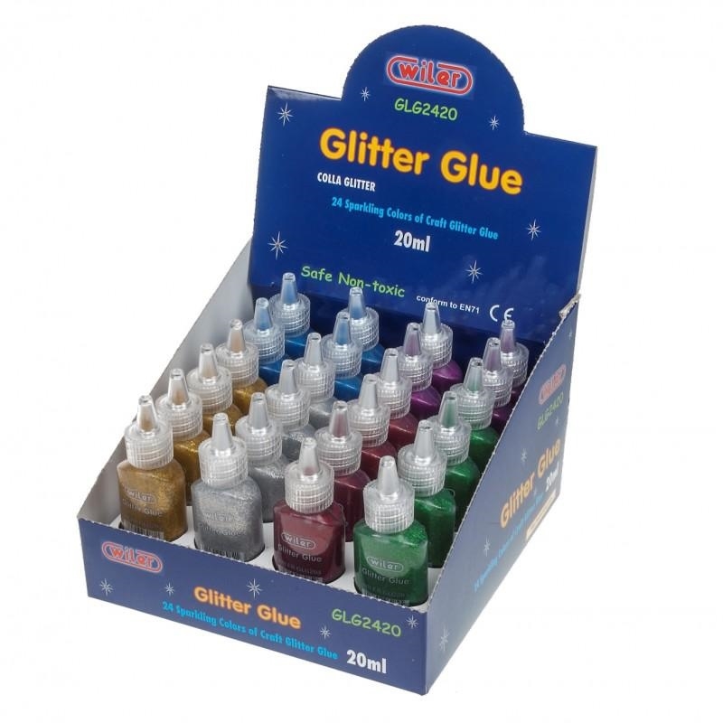 Wiler Colla glitter tubetto 20 ml in 6 colori assortiti, 24 pezzi