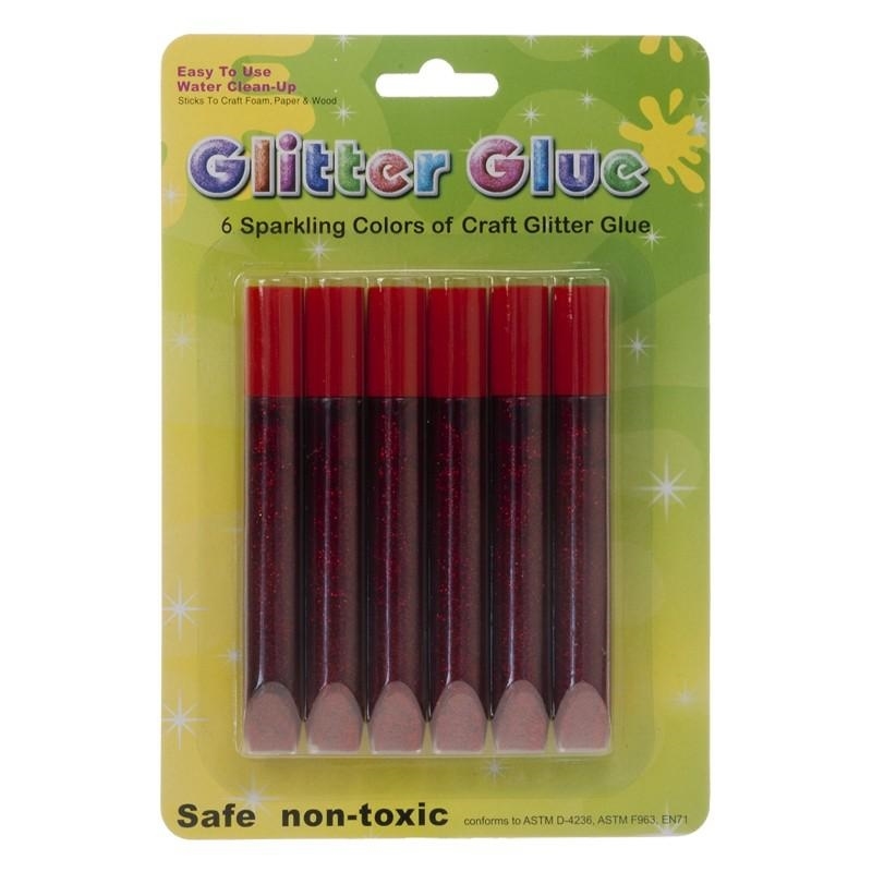 Wiler Colla glitter blister 6 tubetti da 10 ml, rosso