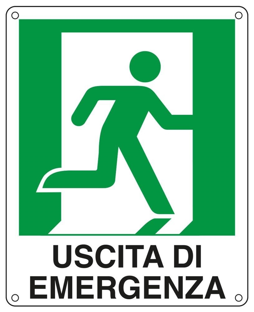 Cartello Segnalatore alluminio Uscita di emergenza a destra, 25x31 cm