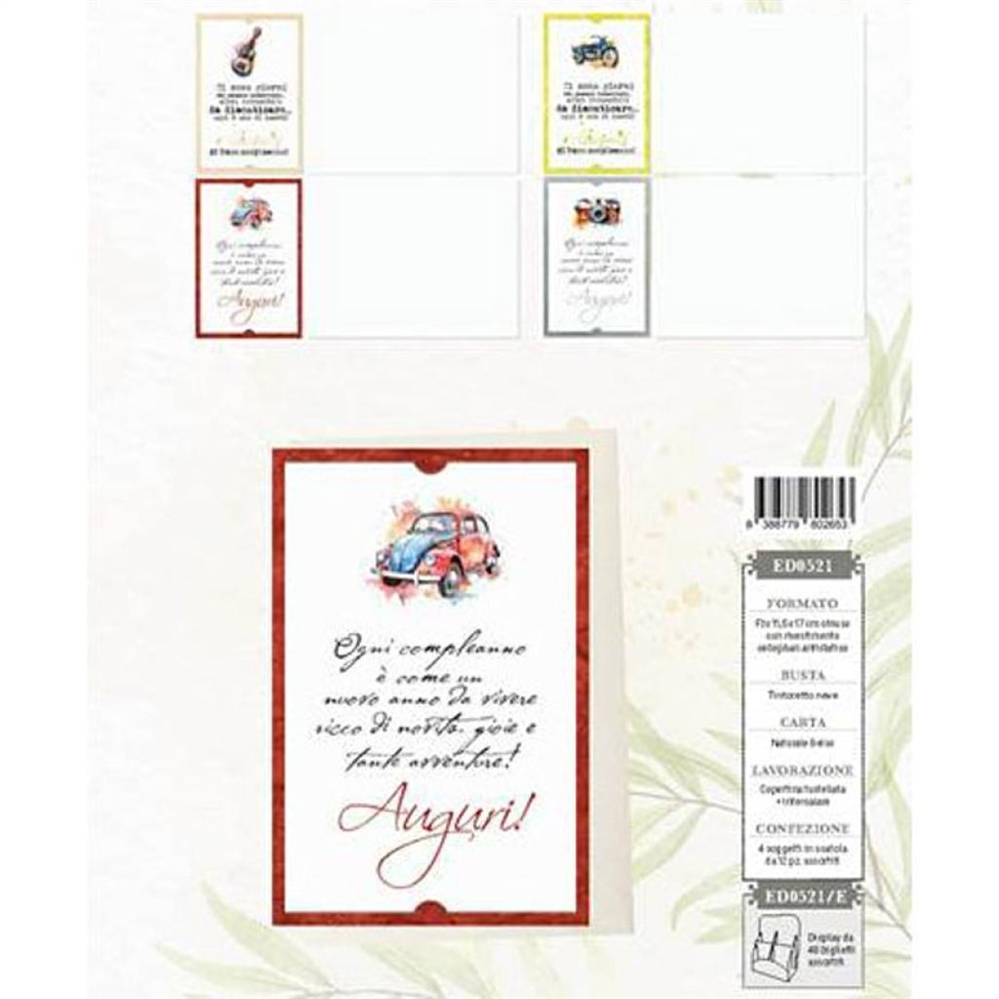 Blue World Paper Expo Biglietti Compleanno Uomo, 4 soggetti, 48 pezzi